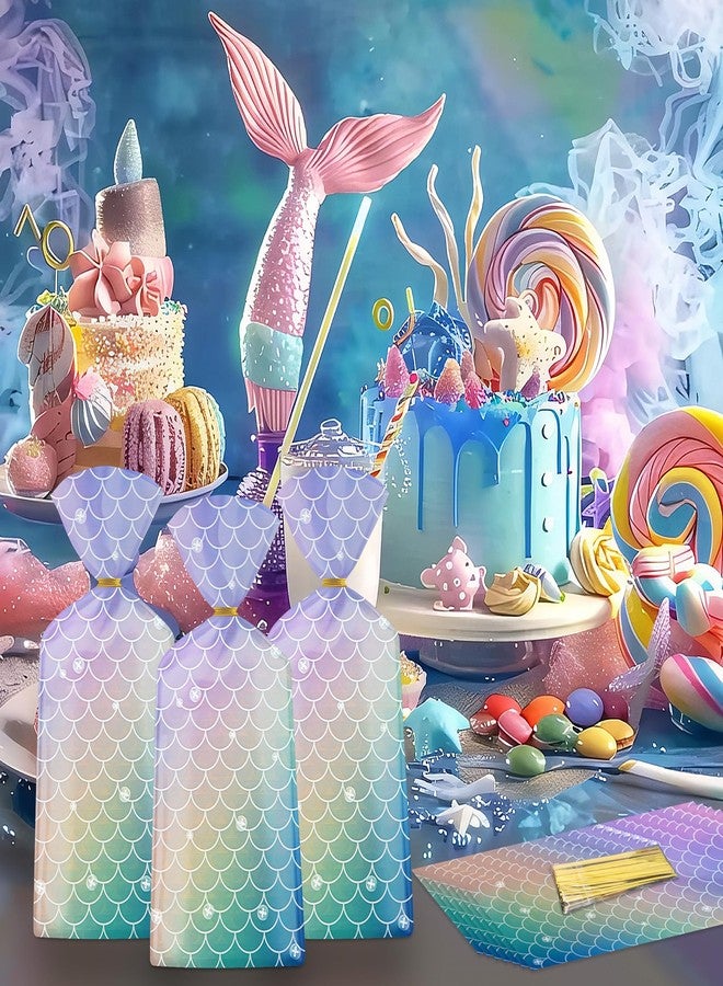 Litmitfu 50 Pack Mermaid Goodie Bags - Ocean Mermaids Party Favor Bags, Little Mermaid Cello Cellophane Gift Candy Treat Bag with 50Pcs Twist Ties for Kids Girls Mermaids Themed Birthday Party Supplies Favors - Image 2